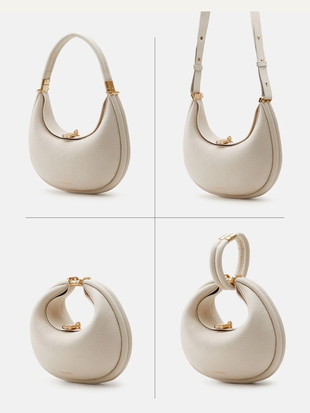 Songmont Cream Pebbled Leather Crescent Shoulder Bag
